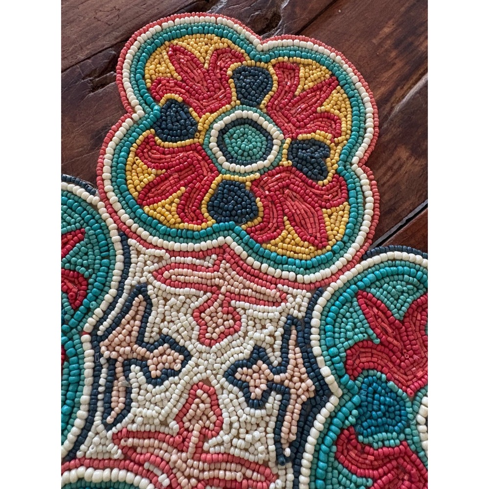 Handmade Beaded Table Runner Vibrant Floral Mosaic Medallion Boho Eclectic